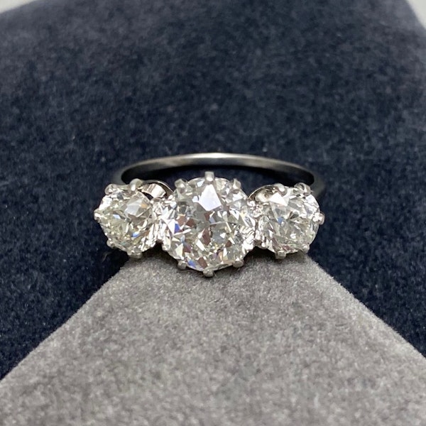 Three Stone Old Cut Diamond Ring in Platinum date circa 1905, SHAPIRO & Co since1979 - image 1