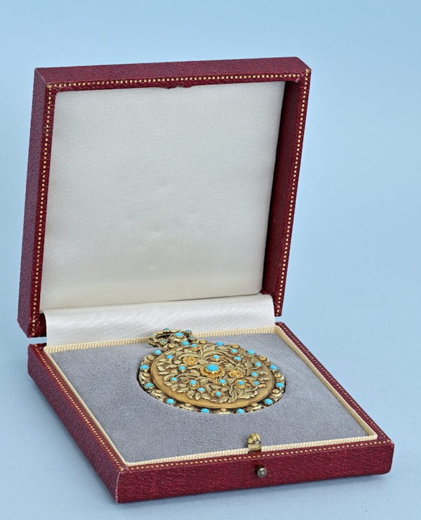 Turquoise Set Three Colour Gold Pocket Watch - image 1