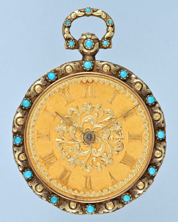 Turquoise Set Three Colour Gold Pocket Watch - image 6