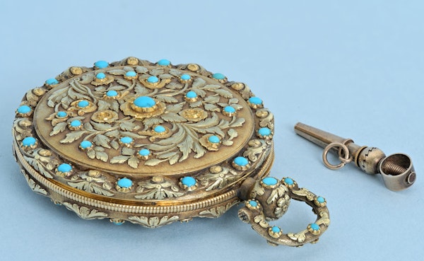 Turquoise Set Three Colour Gold Pocket Watch - image 5