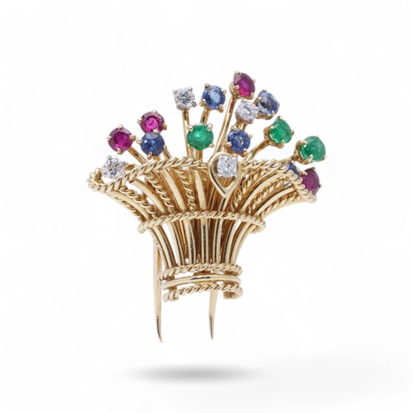 Cartier Vintage Flower Basket Brooch with gemstones - image 8