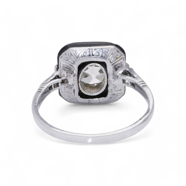 Art Deco Onyx and Old European Cut Diamond Target Ring - image 6