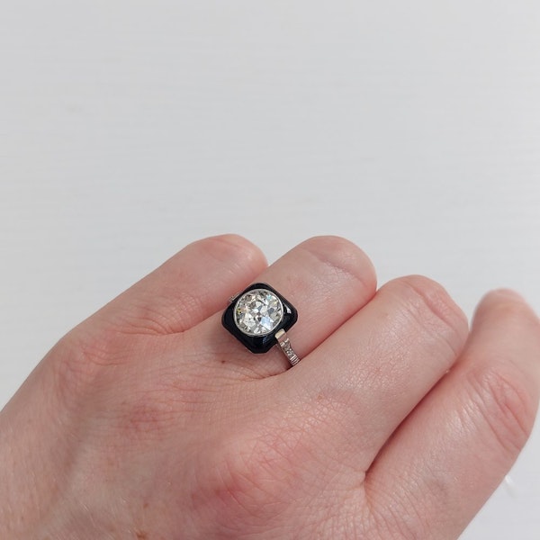 Art Deco Onyx and Old European Cut Diamond Target Ring - image 8