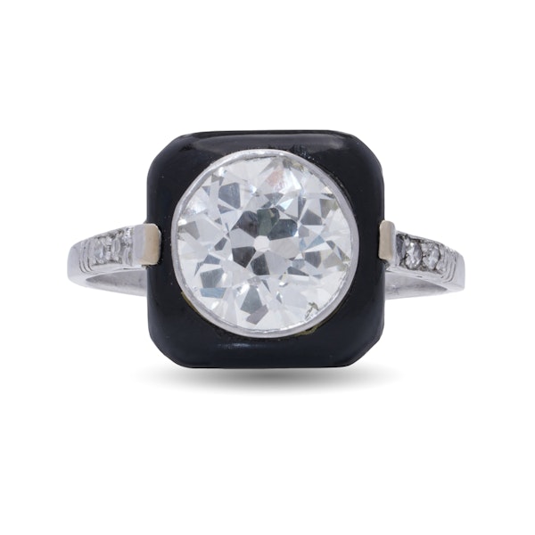 Art Deco Onyx and Old European Cut Diamond Target Ring - image 3