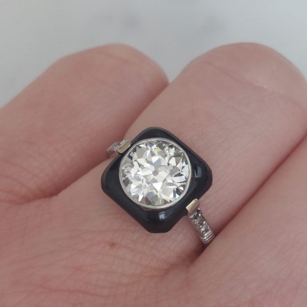 Art Deco Onyx and Old European Cut Diamond Target Ring - image 2