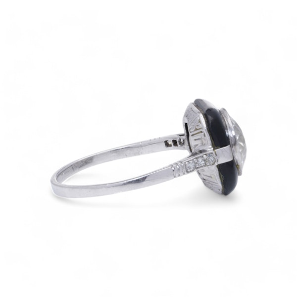 Art Deco Onyx and Old European Cut Diamond Target Ring - image 5