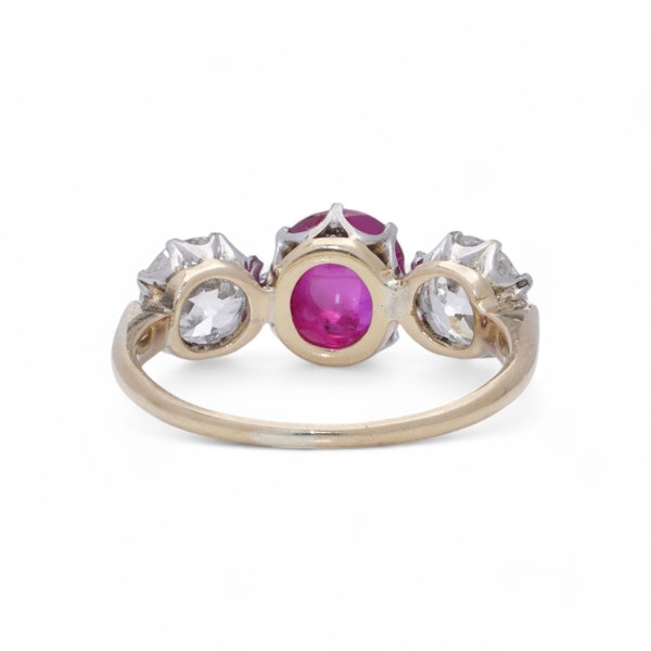 Victorian 18kt Gold Ruby and Diamond Three-Stone Ring - image 4