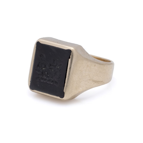 Vintage 10K Gold Bloodstone Intaglio Signet Ring - image 5