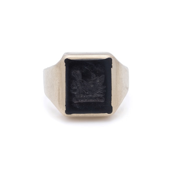 Vintage 10K Gold Bloodstone Intaglio Signet Ring - image 2