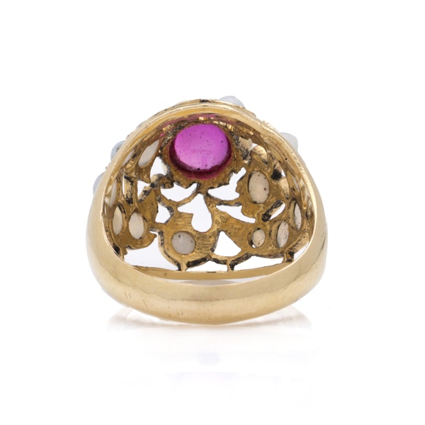 Antique 20K Gold Opal Ring with Centre Red Stone - image 3