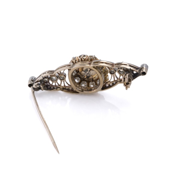 Antique Edwardian 18K Gold and Platinum Brooch with Natural Pearl and Diamonds - image 6