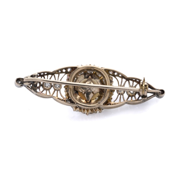 Antique Edwardian 18K Gold and Platinum Brooch with Natural Pearl and Diamonds - image 5