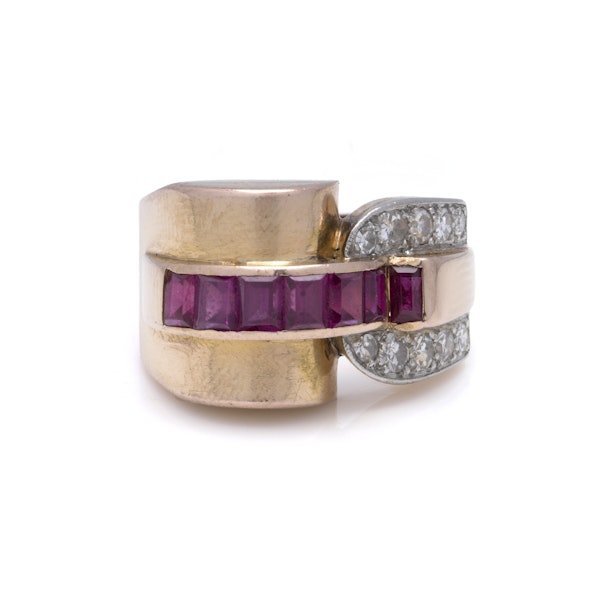 Retro 18K Gold Ring with Natural Rubies and Diamonds - image 2