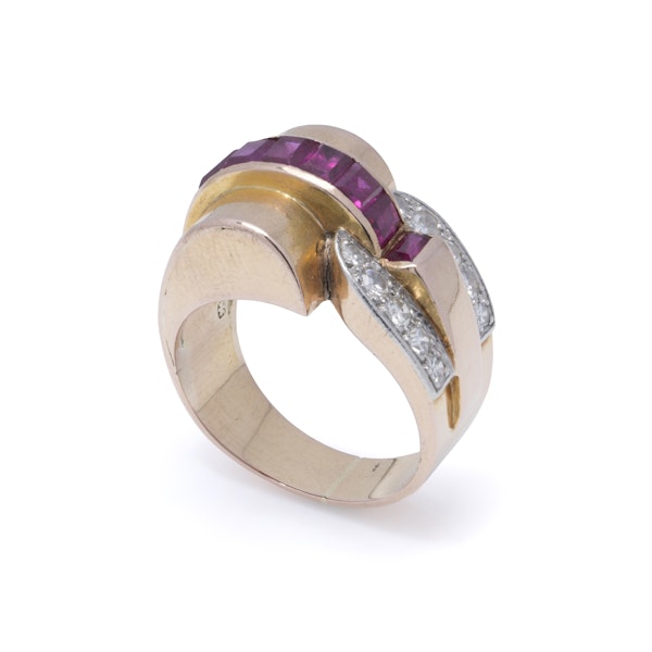 Retro 18K Gold Ring with Natural Rubies and Diamonds - image 6