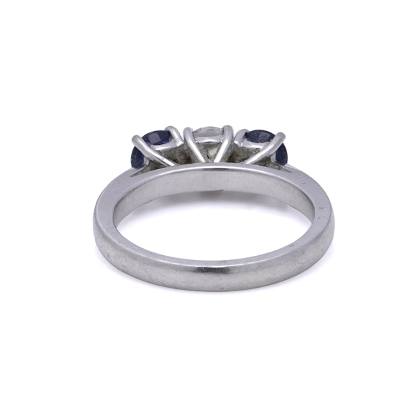 Vintage Platinum Three-Stone Sapphire and Diamond Ring - image 4