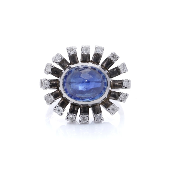 Vintage Cabochon Blue Sapphire and Diamond Ring - image 6