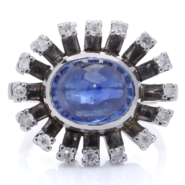 Vintage Cabochon Blue Sapphire and Diamond Ring - image 3