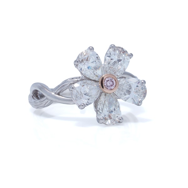 Platinum Flower-Shaped Diamond Ring - image 4