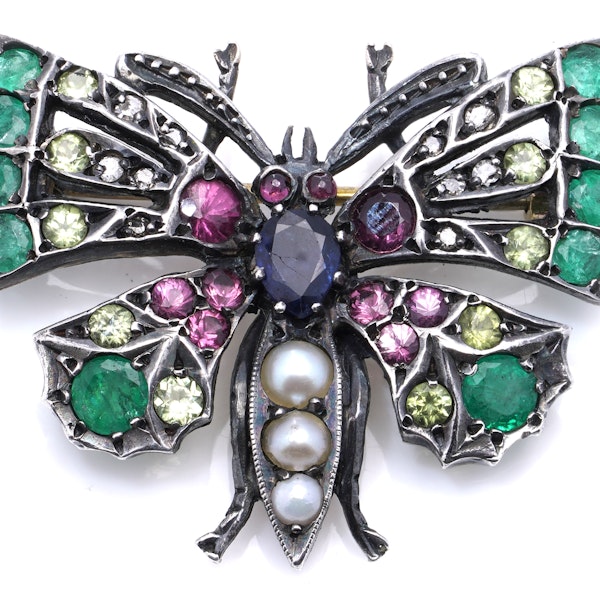 Antique Victorian Silver Gilt Butterfly Brooch with Mixed Gemstones - image 5