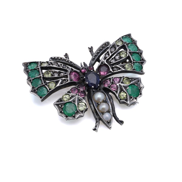 Antique Victorian Silver Gilt Butterfly Brooch with Mixed Gemstones - image 7