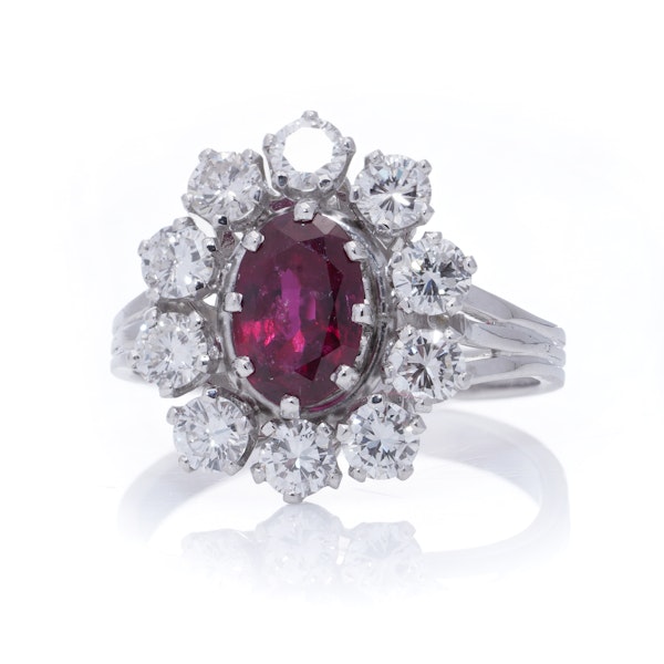 Vintage French 18kt Gold Ruby and Diamond Cluster Ring - image 6