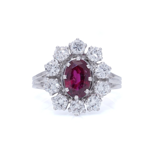 Vintage French 18kt Gold Ruby and Diamond Cluster Ring - image 3