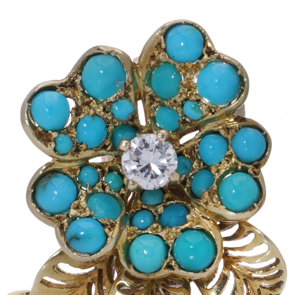 Van Cleef & Arpels 18kt Gold Turquoise and Diamond Clip-On Earrings - image 3