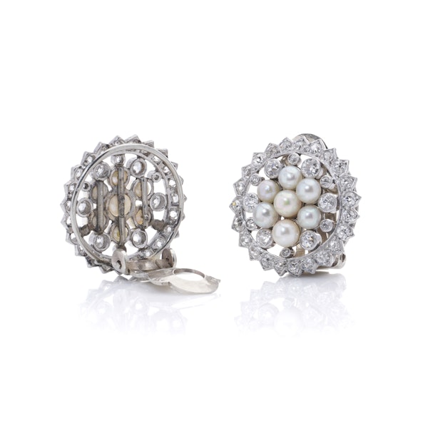 Antique Art Deco Platinum Ladies Clip-On Earrings with diamonds and pearls - image 5