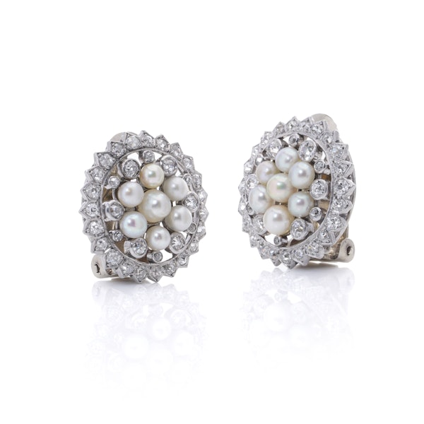 Antique Art Deco Platinum Ladies Clip-On Earrings with diamonds and pearls - image 6