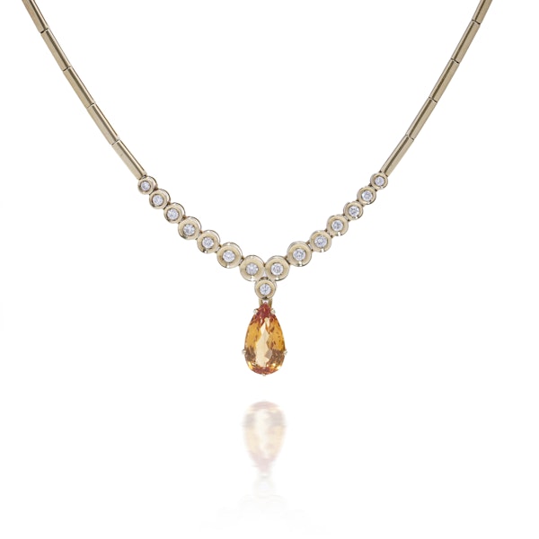 Vintage 18kt Gold Necklace with Citrine and Diamonds - image 3