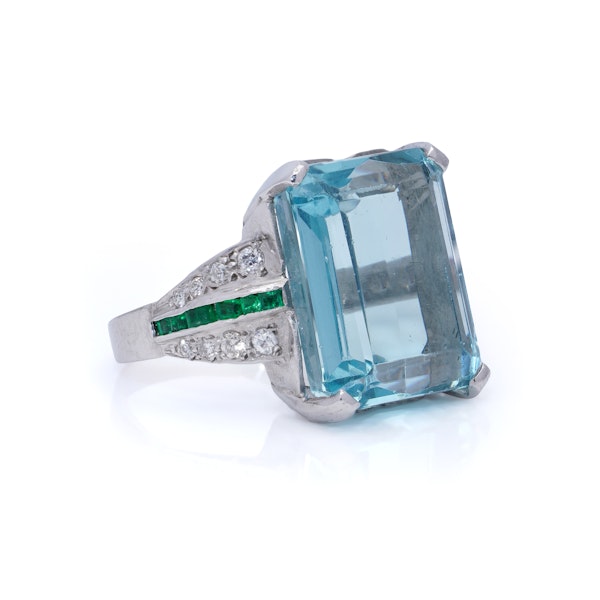 Art Deco natural 20 carat Aquamarine Platinum Ring - image 2