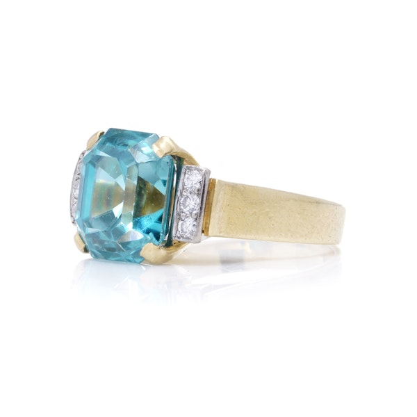 18kt Gold Blue Zircon Ring with Diamond Accents by Adamek - image 4