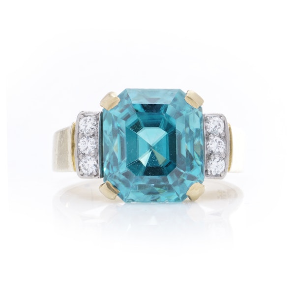 18kt Gold Blue Zircon Ring with Diamond Accents by Adamek - image 6