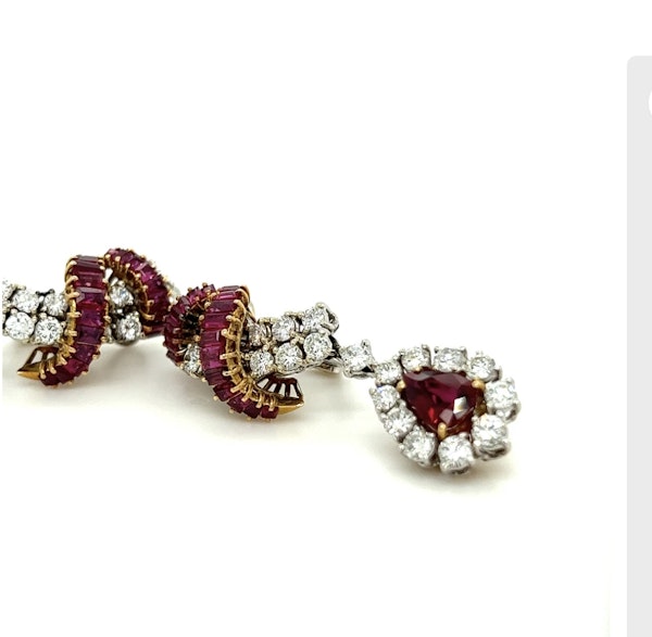 Stunning pear cut ruby & diamond cluster drop earrings 18k white & yellow gold - image 3