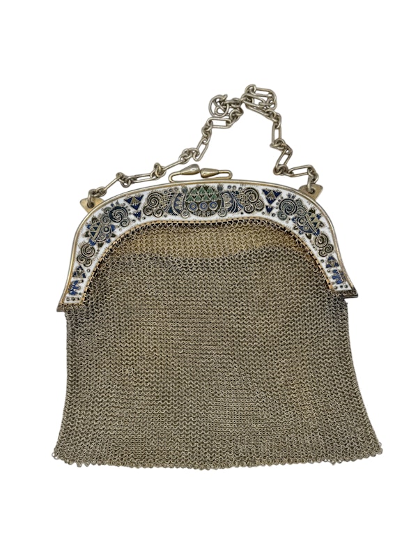 Antique Russian silver gilt, cloisonné and shaded enamel handbag by Fedor Ruckert, Moscow, c.1910. - image 3