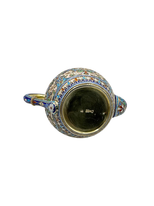 Antique Russian silver cloisonné and shaded enamel teapot by Ivan Saltykov, Moscow, 1895 - image 9