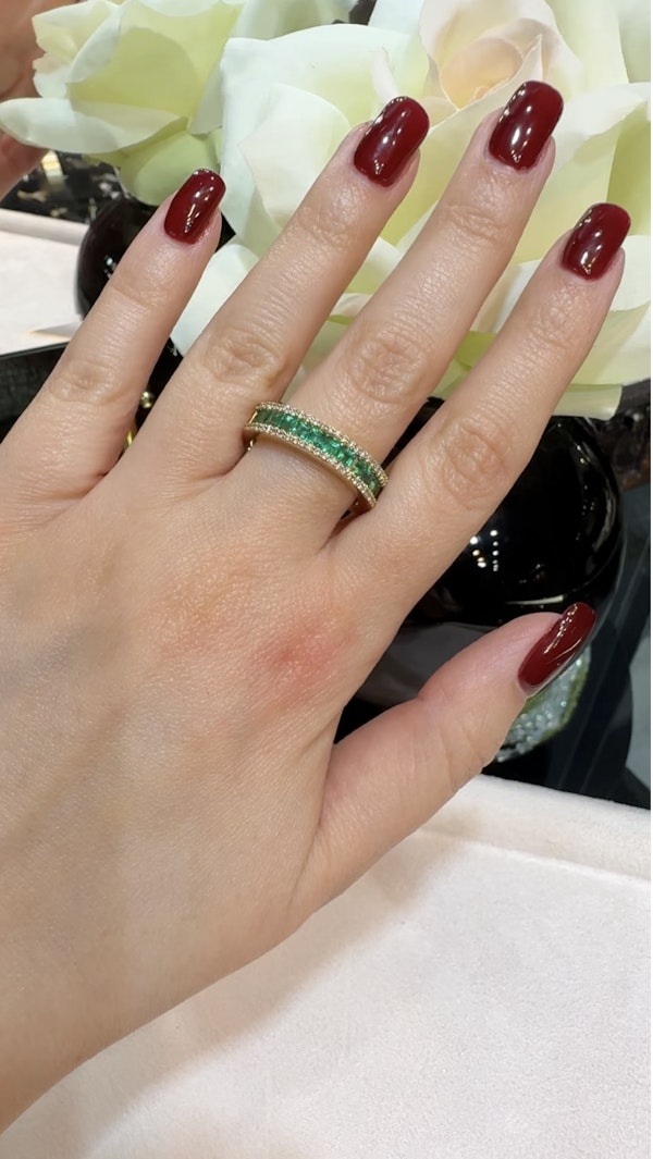 Princess cut emerald & diamond half eternity ring - image 2