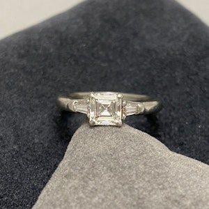 GRAFF square emerald cut Diamond ring in Platinum date circa 1980, SHAPIRO & Co since1979
