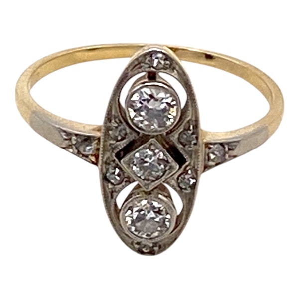 Edwardian lozenge shape 3 stone diamond ring with diamond shoulders - image 3