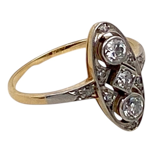 Edwardian lozenge shape 3 stone diamond ring with diamond shoulders - image 2