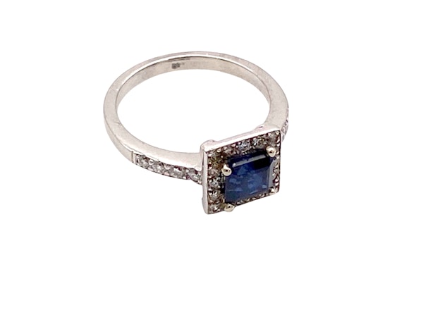 Deco style rectangular diamond and sapphire  cluster ring - image 2