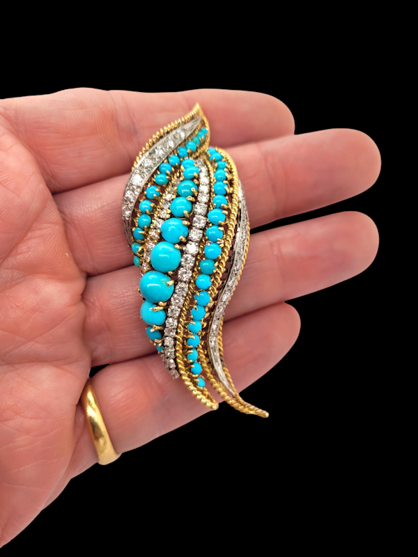 1960's turquoise and diamond Vintage clip SKU: 7918 DBGEMS - image 2