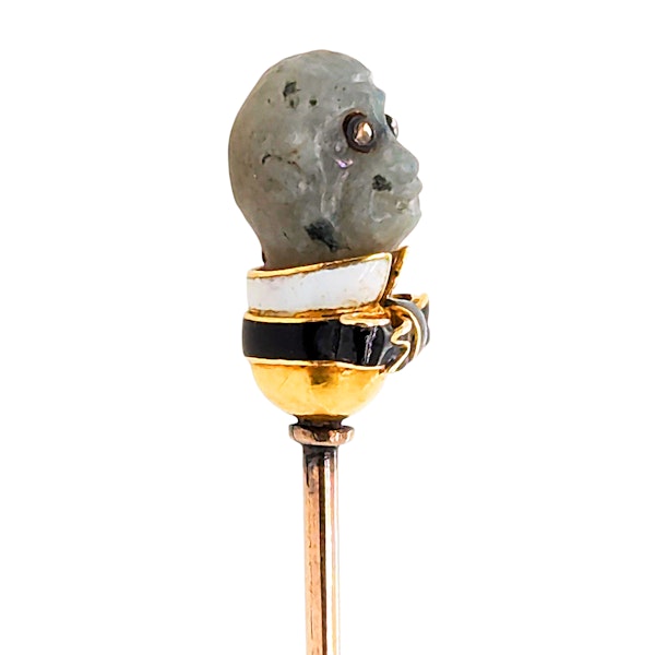 Antique Labradorite Diamond Enamel and Gold Monkey Head Stick Pin, Circa 1920 - image 5