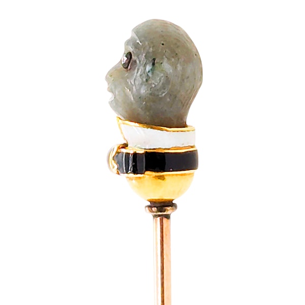 Antique Labradorite Diamond Enamel and Gold Monkey Head Stick Pin, Circa 1920 - image 6