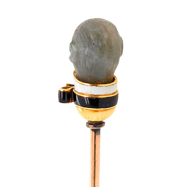 Antique Labradorite Diamond Enamel and Gold Monkey Head Stick Pin, Circa 1920 - image 7