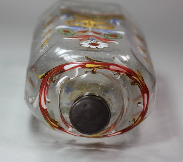 Bohemian painted glass flask, with pewter cap, 18th century - image 5