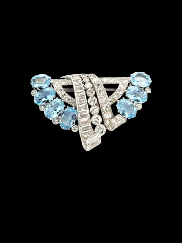 1930's art deco aquamarine and diamond brooch SKU: 7933 DBGEMS - image 1