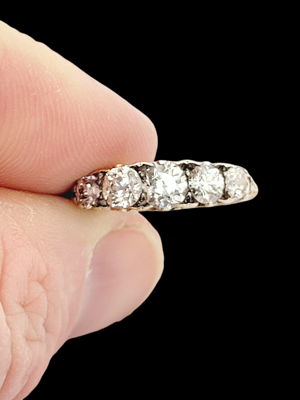 Antique diamond five stone carved half hoop ring SKU: 7934 DBGEMS - image 3