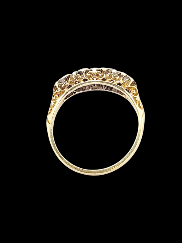 Antique diamond five stone carved half hoop ring SKU: 7934 DBGEMS - image 4