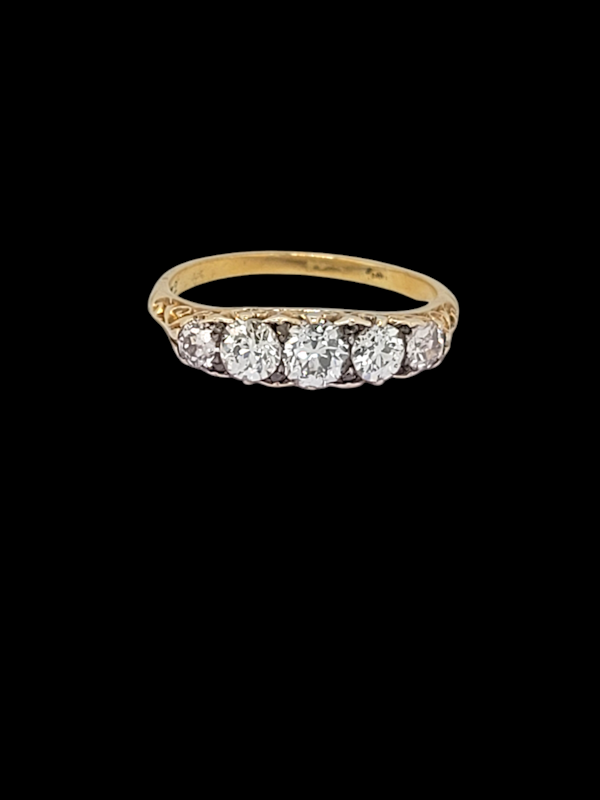 Antique diamond five stone carved half hoop ring SKU: 7934 DBGEMS - image 1